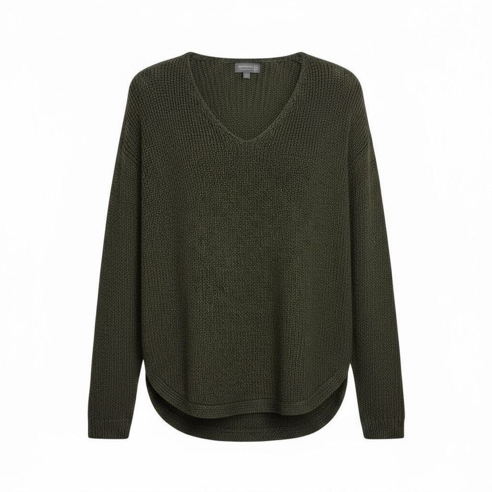Cupcake Clothing V-Neck Elbow Patch Knit Pullover Sweater Olive Green Size Small